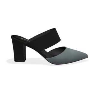 NEW IN BOX Shoes of Prey Suede Strap Slip On Pointed Mule Heel Black & Grey 9.5